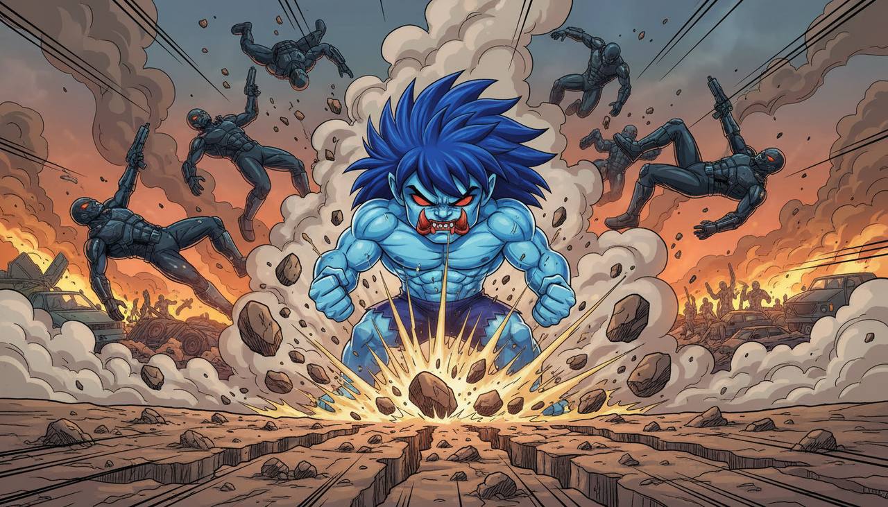 ZEUS shattering ground in a battle scene