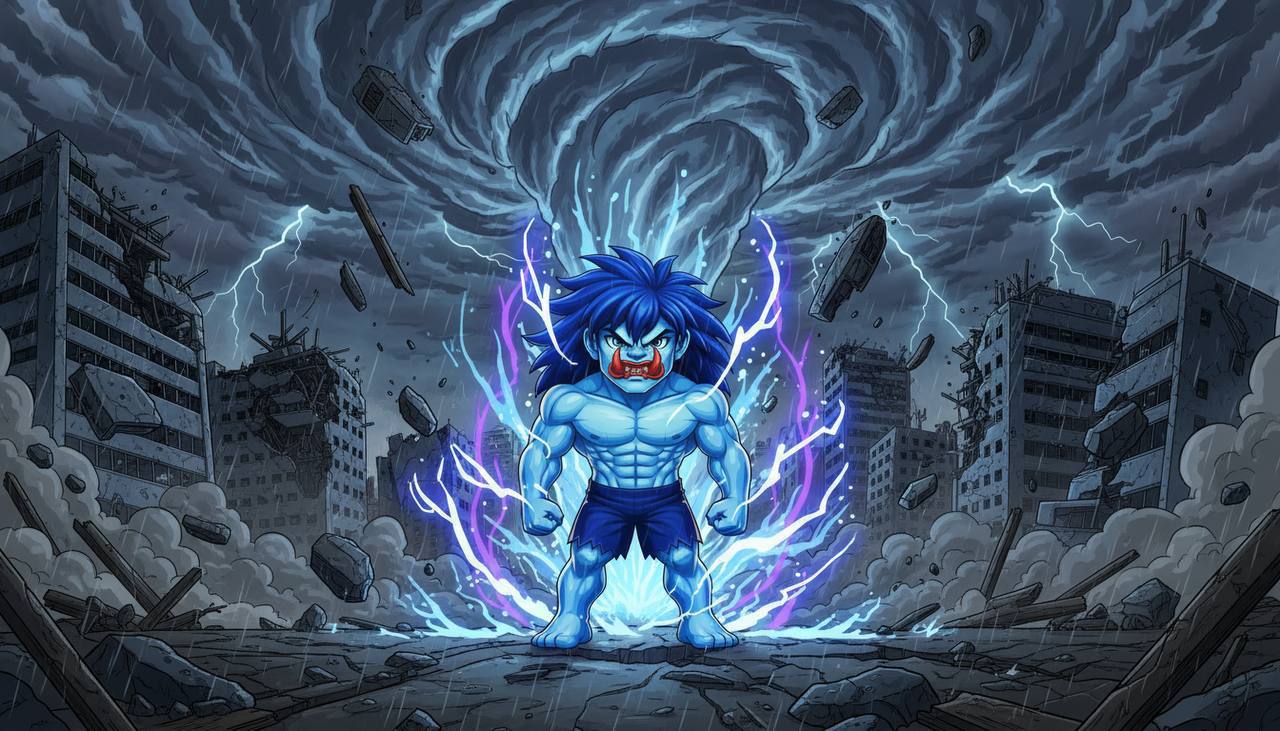 ZEUS at the eye of a storm, purple lightning
